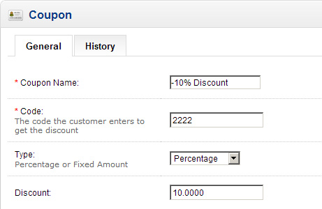 OpenCart Default Coupon Code Settings