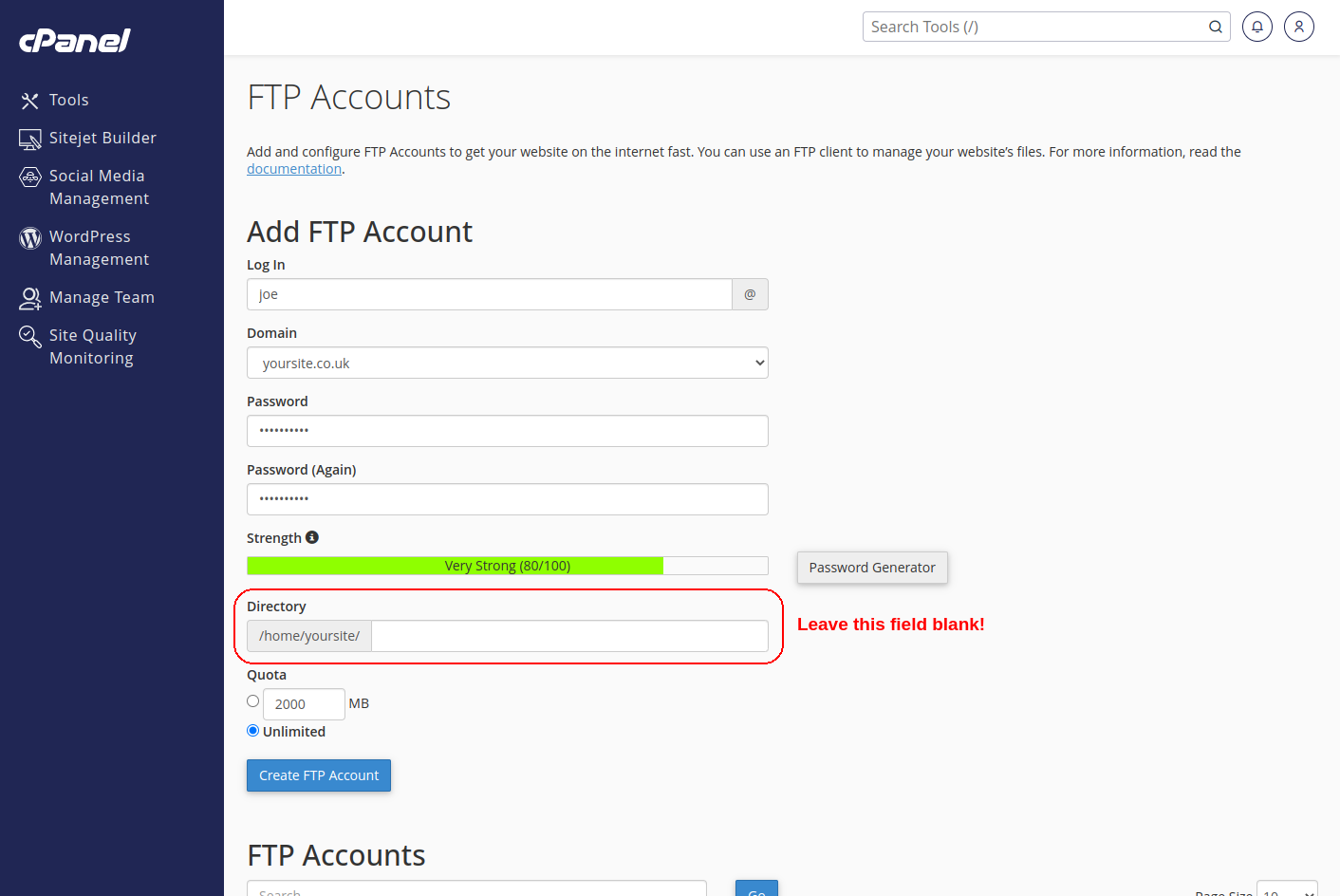 Add an FTP Account