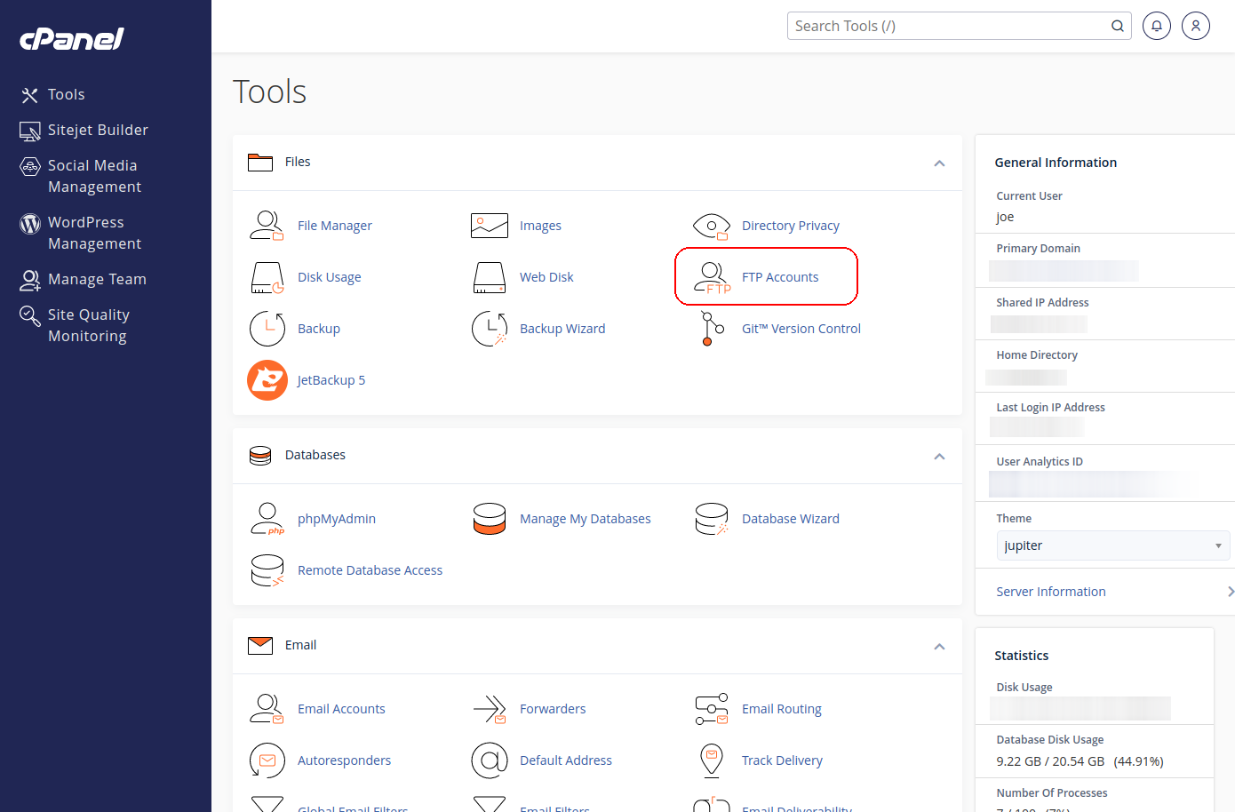 Click on 'FTP Accounts'