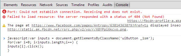 Facebook Chrome Console