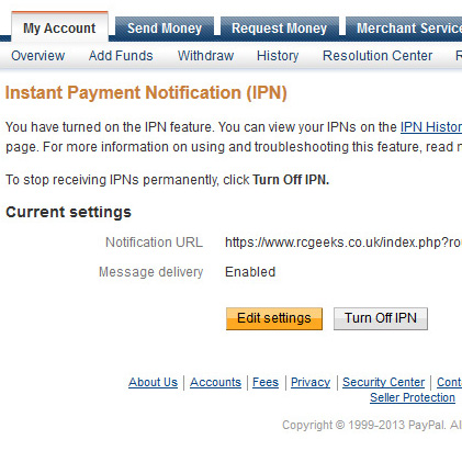 PayPal IPN Settings